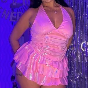 Pink Halter Ruffle Dress